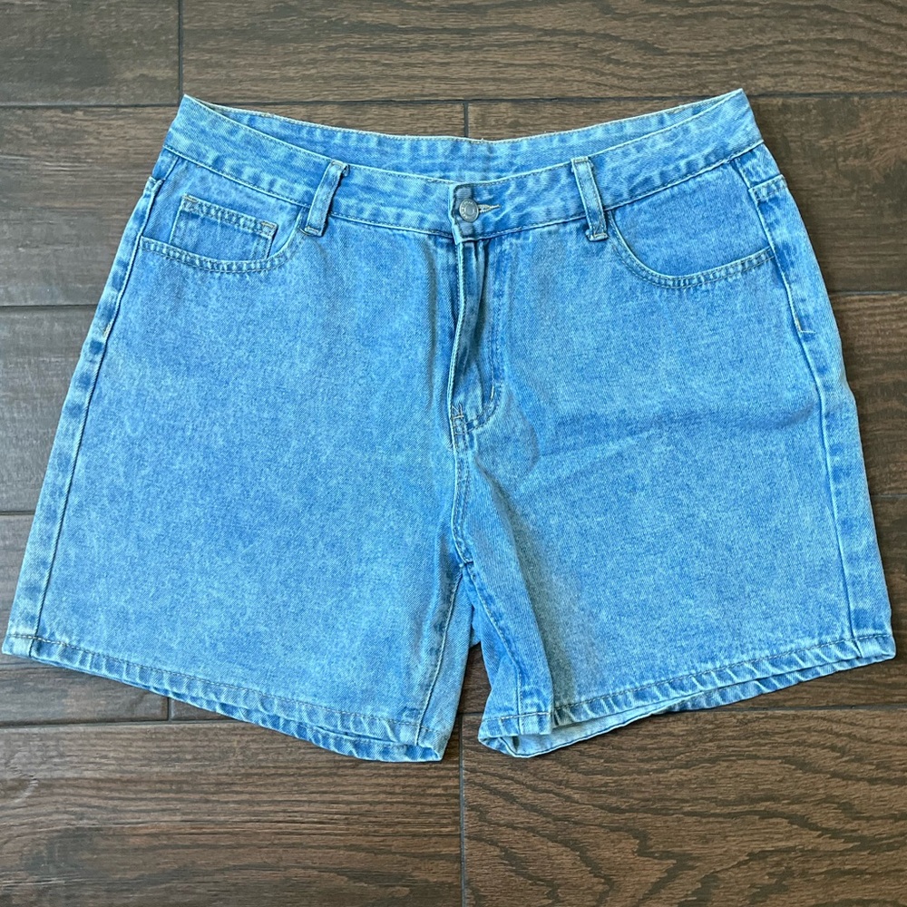 Shein all blue denim high waisted shorts